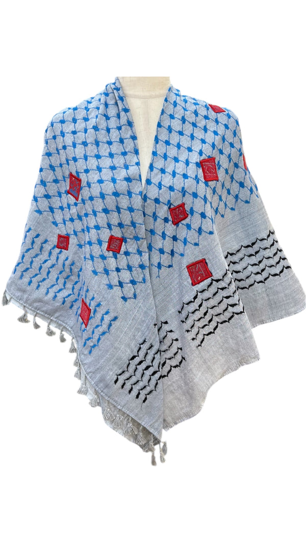 Kufia with old Palestinian embroidery