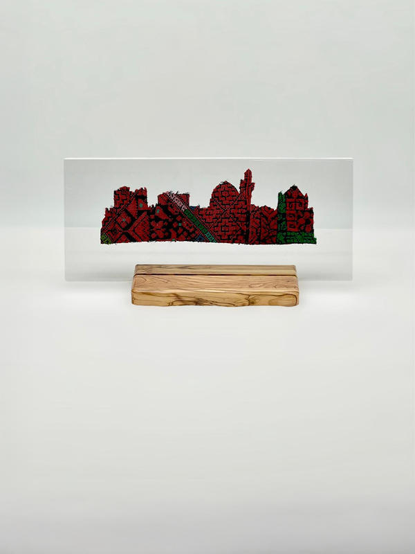 Jerusalem Old City Skyline on Acrylic and Olive Wood