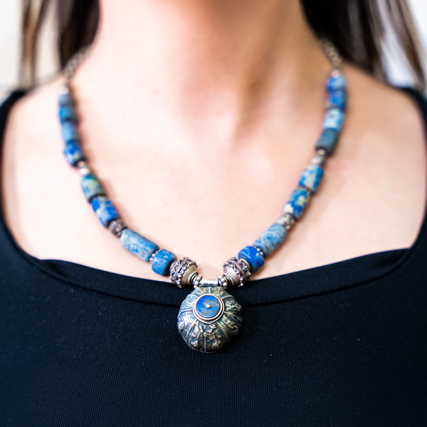 Bedouin Lapis stone with silver necklace