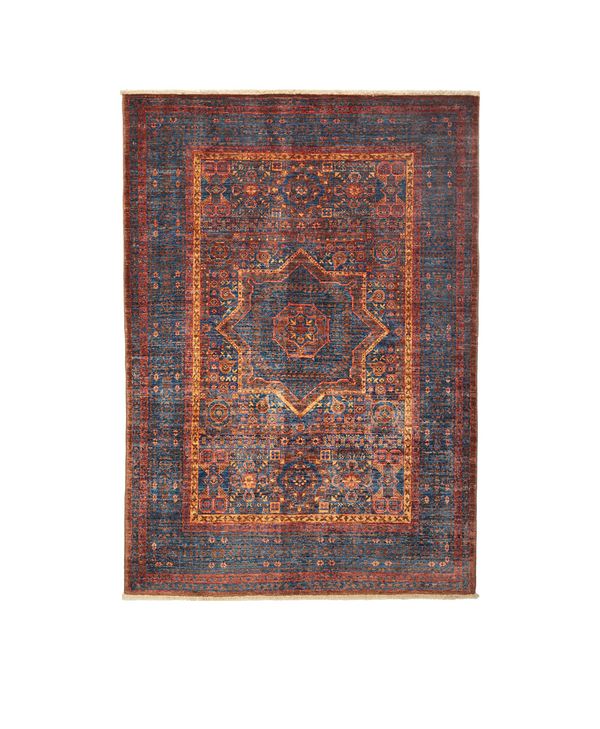 Mamluk Gold Blue Afghan Fine Wool Rug