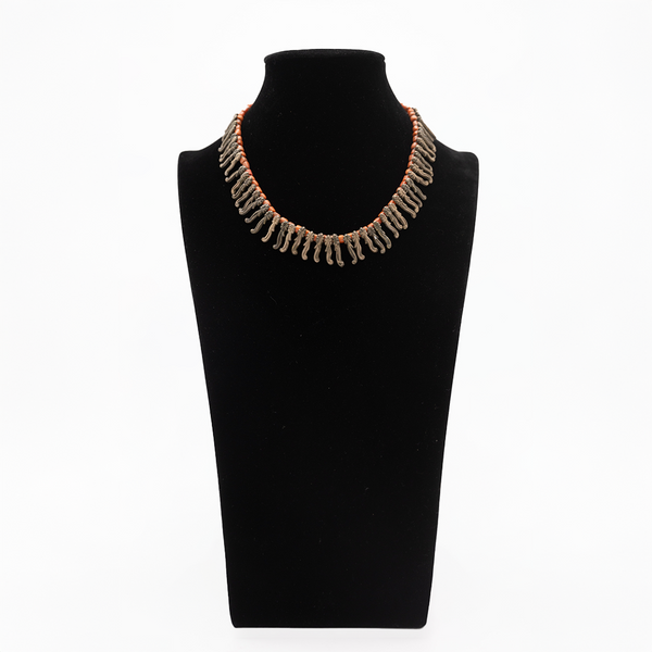 Palestinian silver sherya necklace with antique coral