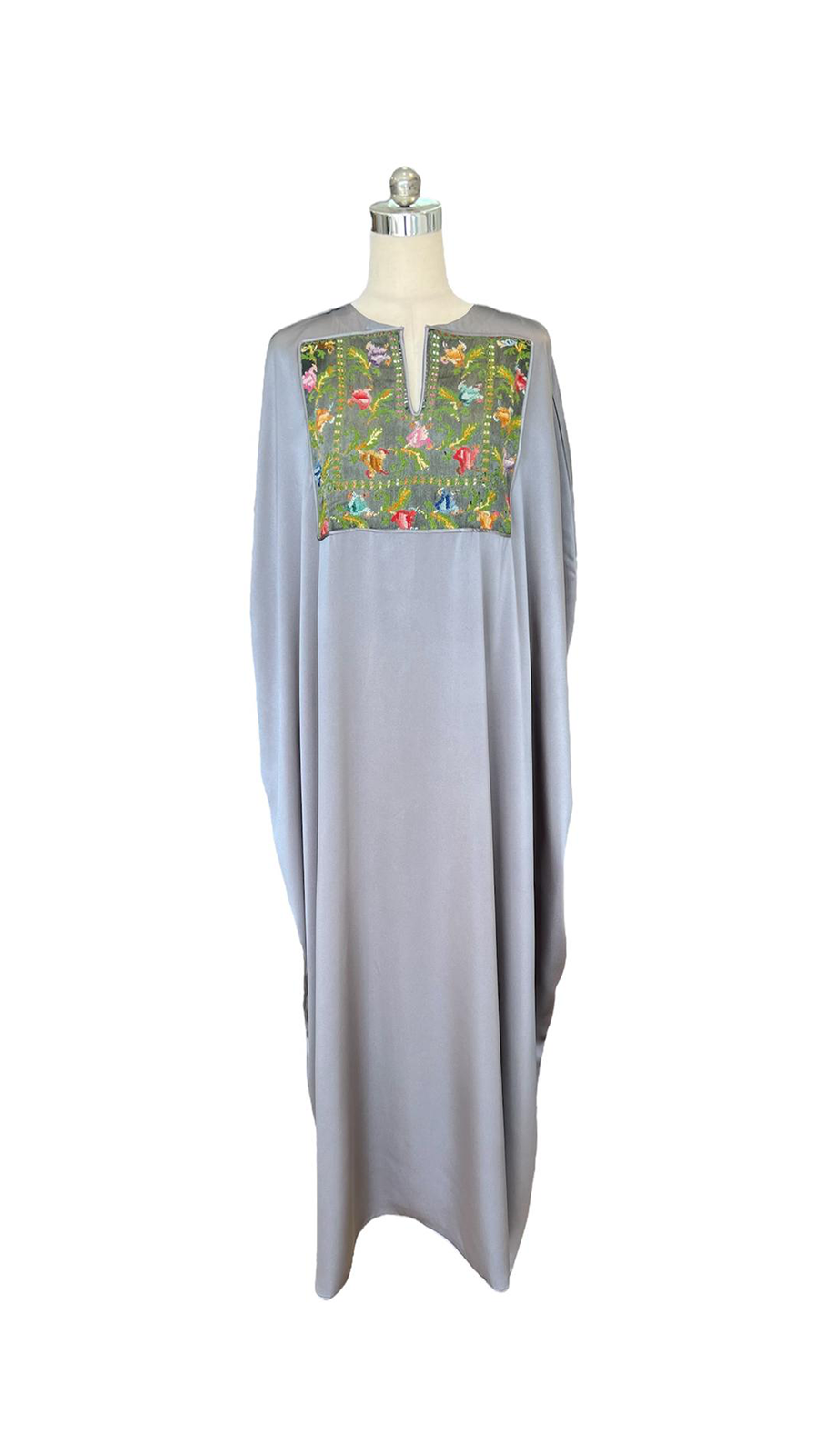Silk Abaya with Old Palestinian Embroidery Chest Panel – Jeel Design