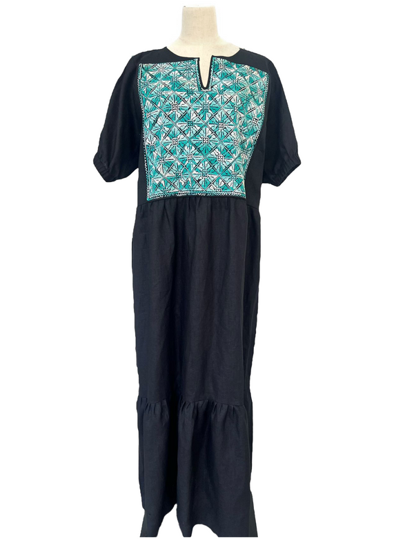 Linen Black with Old Palestinian Jerusalem Embroidery