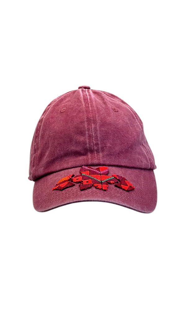 burgundy cap with old Palestinian embroidery