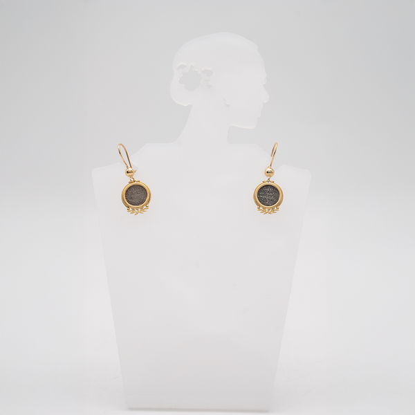 18K Gold Earrings with antique silver islamic coins