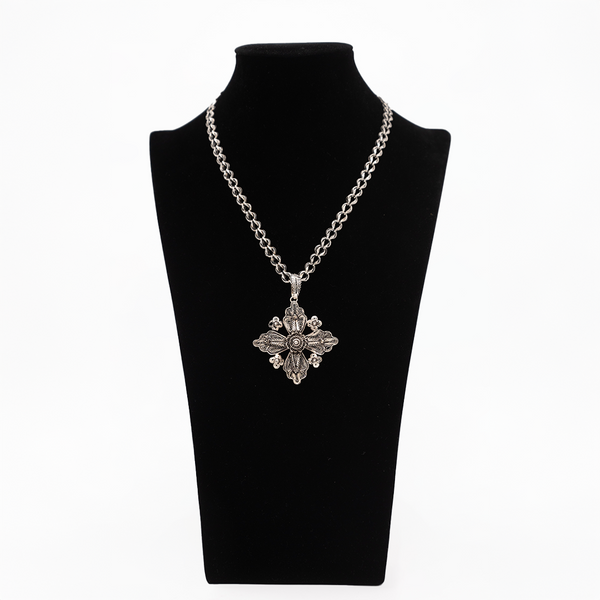 Old Palestinian silver Jerusalem cross made in Bethlehem with chin chain necklace