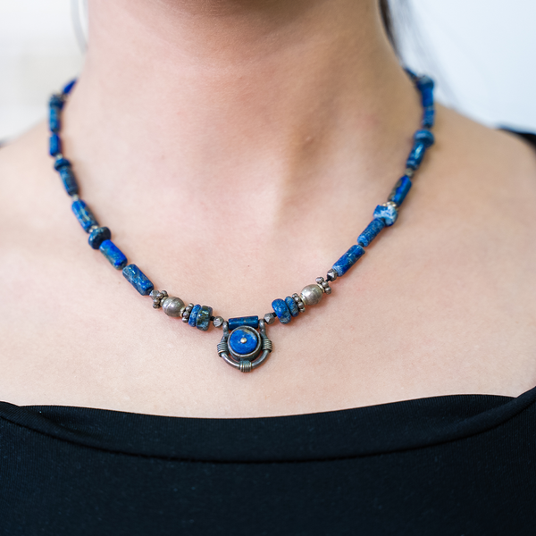 Bedouin Lapis stone with silver necklace