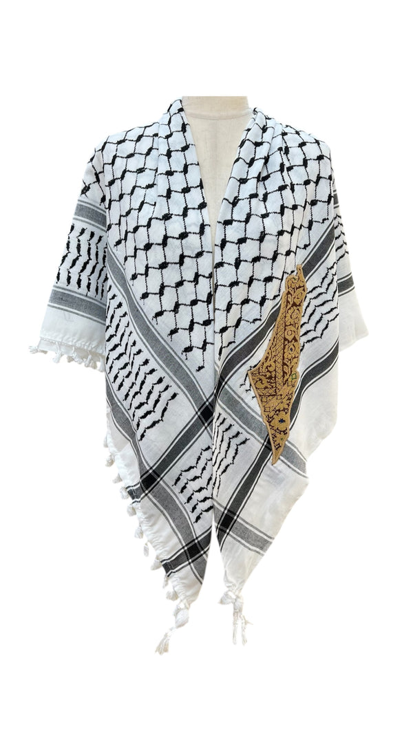 Kufia with old Palestinian embroidery