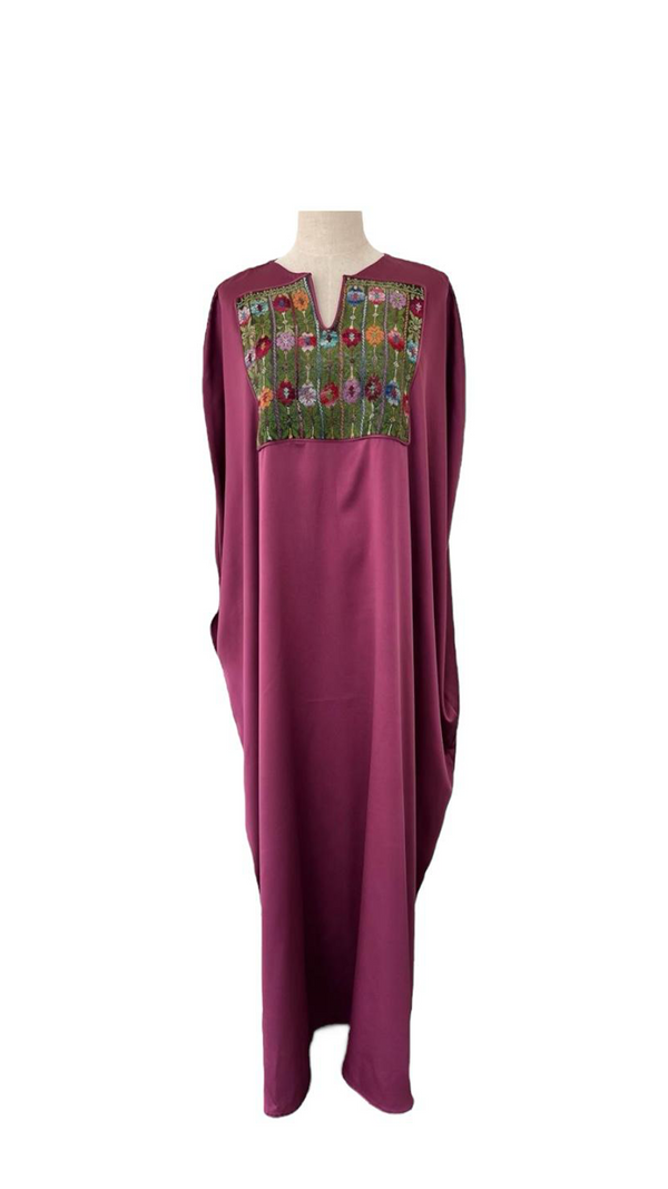 Silk Abaya with Old Palestinian Embroidery Chest Panel