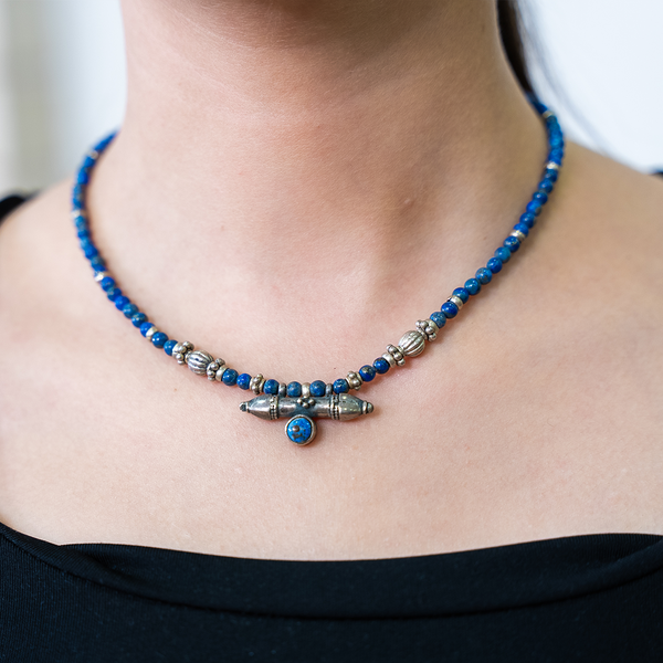 Bedouin Lapis stone with silver necklace
