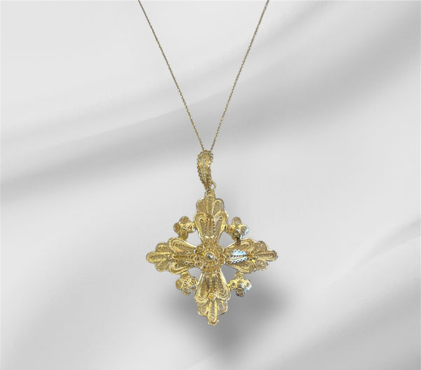 Handmade Filigree Silver Gold Gelded Pendant Jerusalem Cross