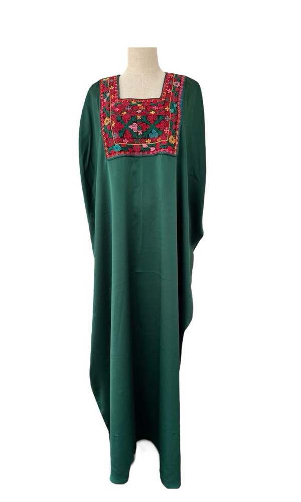 Silk Abaya with Old Embroidery Chest Panel