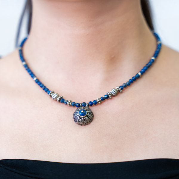 Bedouin Lapis stone with silver necklace