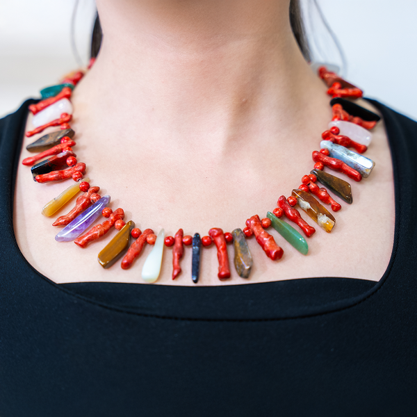 Handmade mix of coral stone necklace