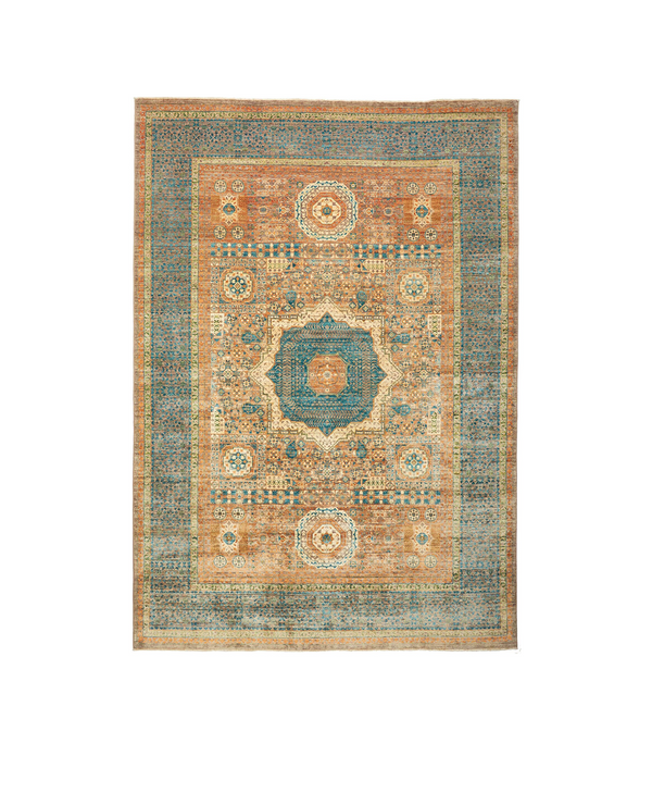 Mamluk Beige Blue fine wool Afghan Large Rug