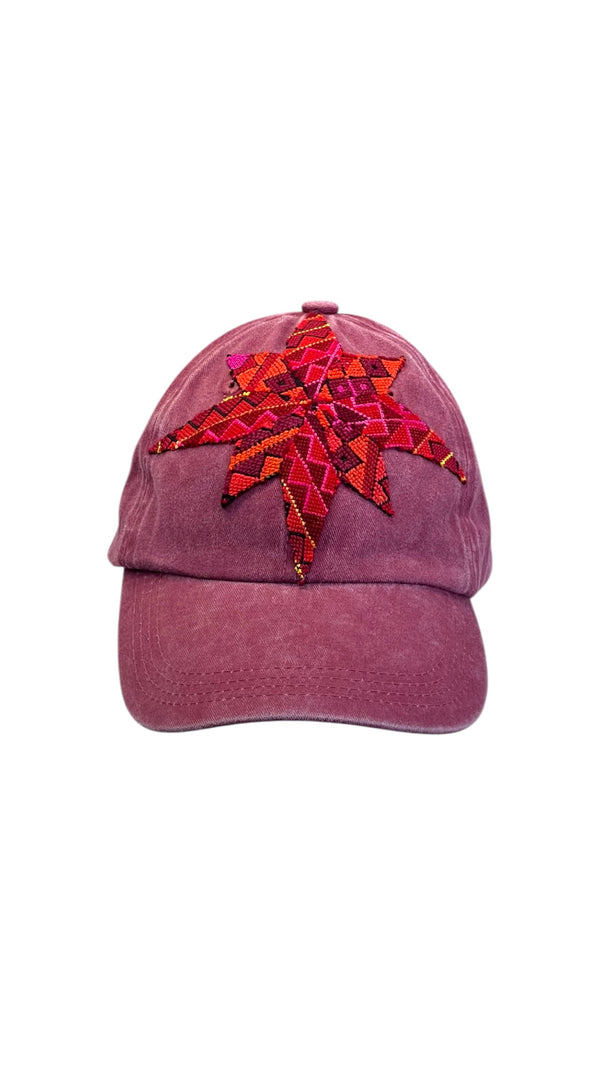 burgundy cap with old Palestinian embroidery