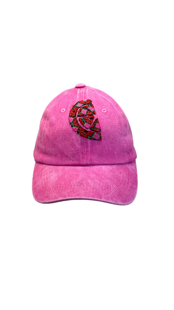 Pink cap with old Palestinian embroidery