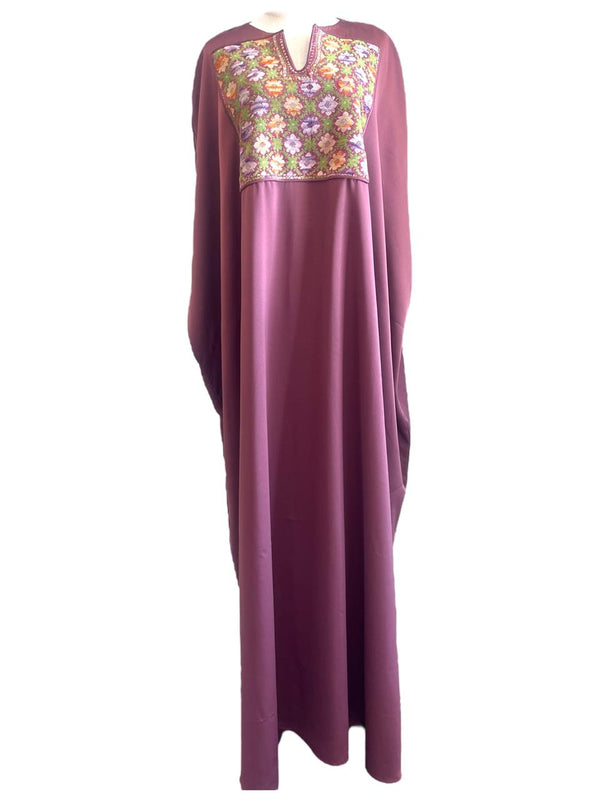 Silk Pink Abaya with Old Palestinian Embroidery panel 1970's
