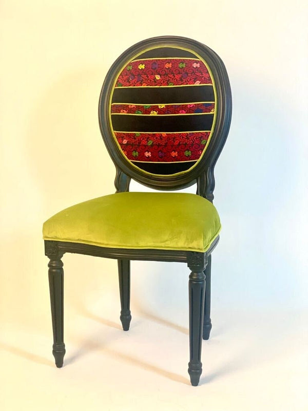 Ottoman Collection 4: Olive Colour Old Palestinian Embroidery Chair with Velvet
